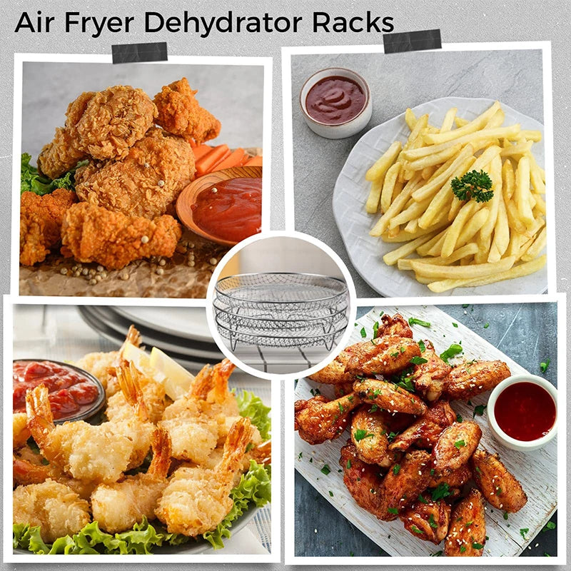 3 Layer Air Fryer Grille Suitable for Air Fryers Oven Grill Stainless Steel Stackable Grill Kitchen Utensils Cook Multiple Foods