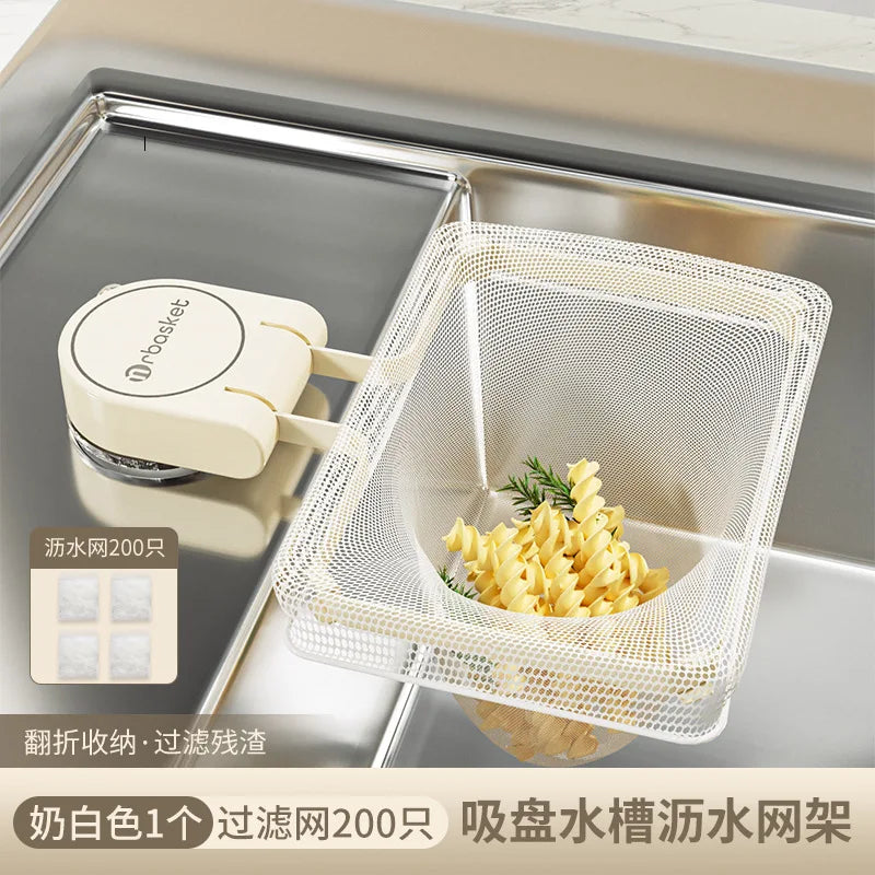 Kitchen Sink Filter Rack Suction Cup Iron Drain Filter Screen Household Strong Load-Bearing Foldable Upright