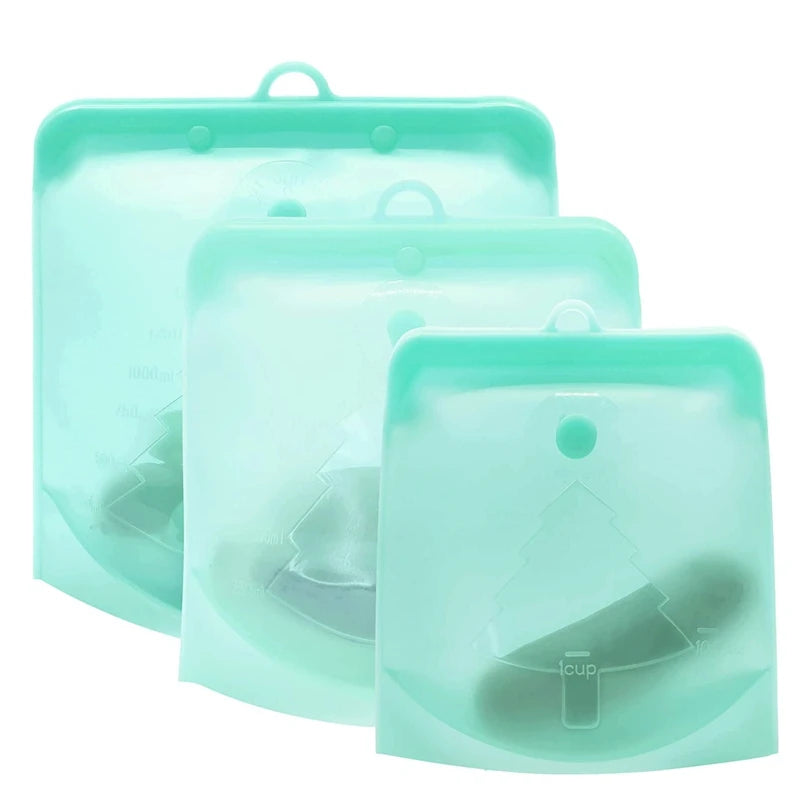 Silicone Reusable Food Bag 1 Piece 1500Ml 50Oz Leakproof Containers Reusable Fresh Bag Food Storage Bag Freezer Bag Snack