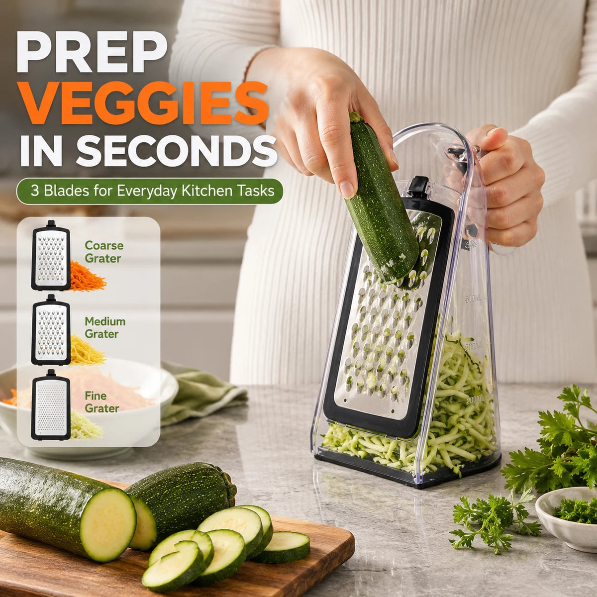 Multifunctional Cheese Grater with 3 Replaceable Blades Storage Box Cleaning Brush for Vegetable Fruit Chocolate Shredding