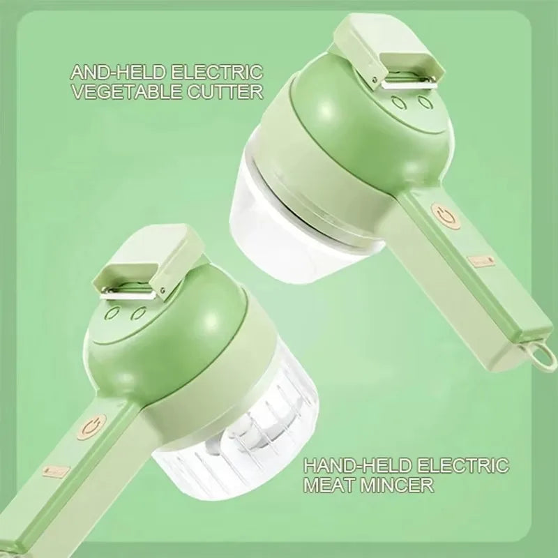 4In1 Electric Vegetable Cutter Set Handheld Wireless Electric Garlic Masher Food Chopper Meat Grinder Machine Food Peel Slice