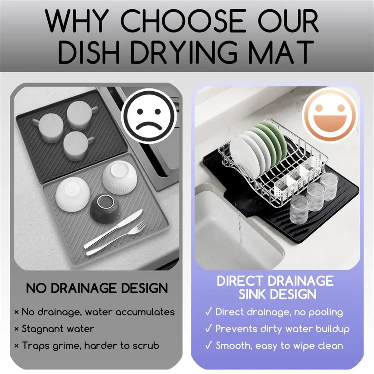 828New Silicone Dish Drying Mat Silicone Draining Pad Diversion Opening Slope Dish Cup Storage Pad Non-Slip Mats