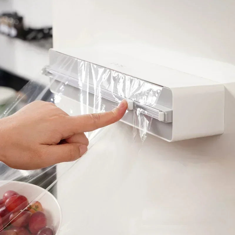 Wall Cling Film Dispenser Wrap Cutter Aluminum Film Foil Dispenser Wall Magnetic Stretch Roll Paper Shelf Kitchen Storage Tool