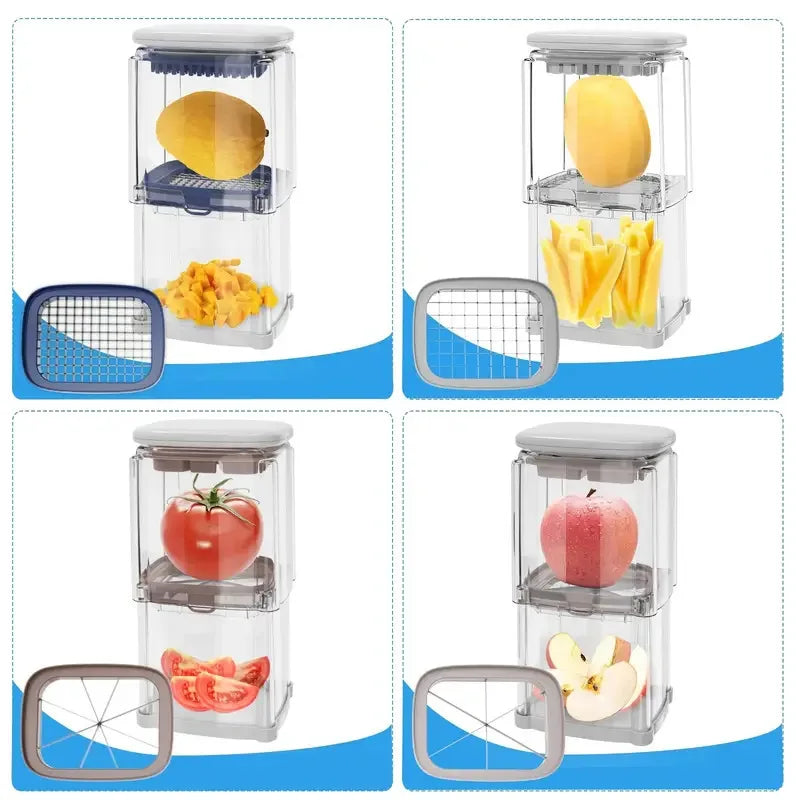 French Fry Cutter 4-In-1 Is Suitable for French Fries, Onion Food Chopper and Apple Slicer Manual Vegetable Cutter with 4 Blades