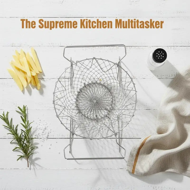 Stainless Steel Foldable Multifunctional Fryer Basket French Fry Strainer Kitchen Appliance Is Durable