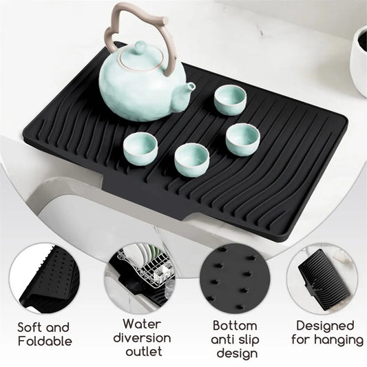 828New Silicone Dish Drying Mat Silicone Draining Pad Diversion Opening Slope Dish Cup Storage Pad Non-Slip Mats