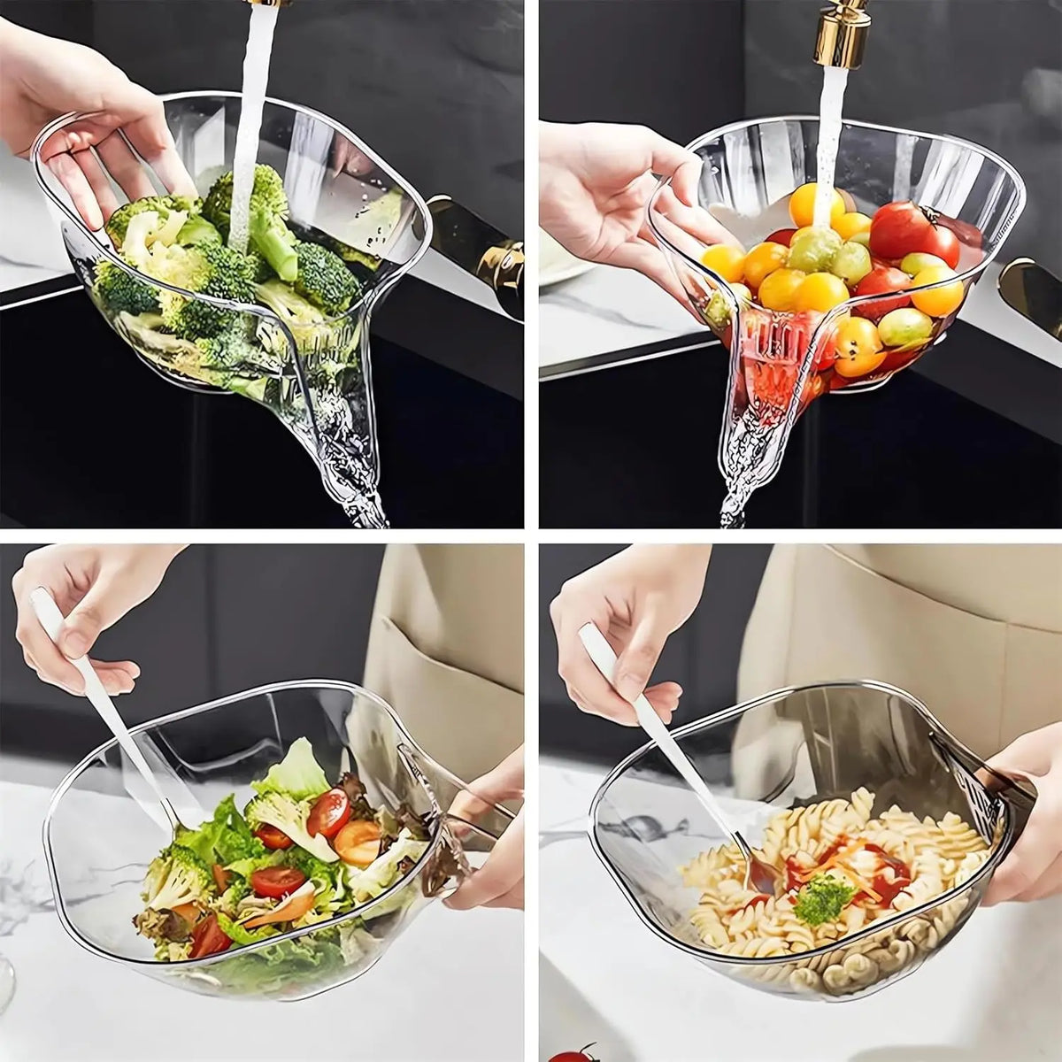 Multi-Functional Drain Basket, Wet/Dry Separation Sink Colander with No-Slip Design, Fruit Cleaning Bowl with Strainer Container