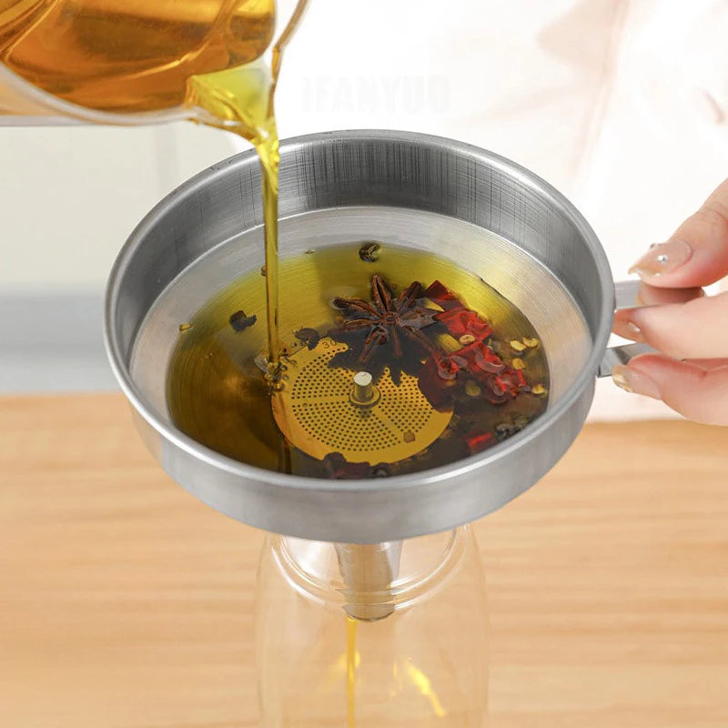 Stainless Steel Kitchen Sub-Packaging Funnel Oil Liquid Funnel with Strainer Small Metal Food Oil Filter for Bottle Kitchen Tool