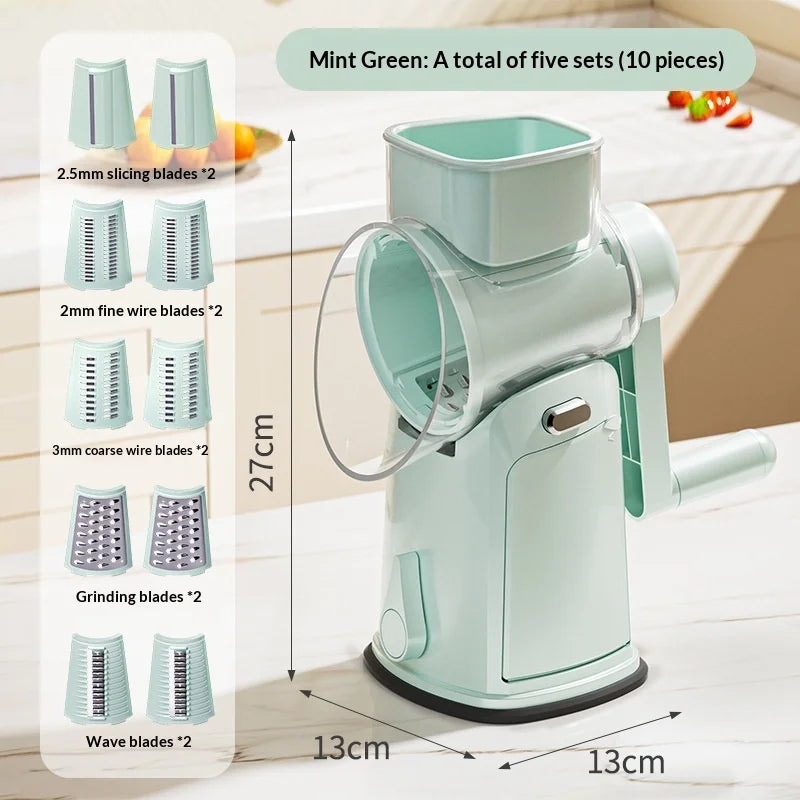 Multi-Function Vegetable Cutter 10 in 1 Rotary Cheese Grater Shredder Mandoline Slicer Waffle Cutter Nut Chopper for Home
