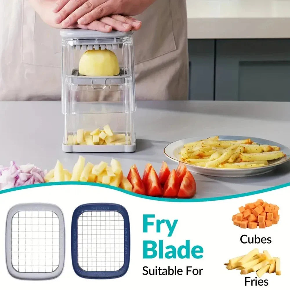 Food Chopper Cutter 4-In-1 Hand Fries Vegetable Cutter Fruit Chopper Cutter Portable Kitchen Tool with Storage Box