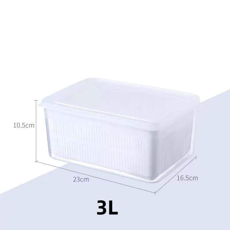 Refrigerator Organizer Fridge Storage Box Fresh Vegetable Fruit Boxes Drain Basket Storage Containers Pantry Kitchen Organizer