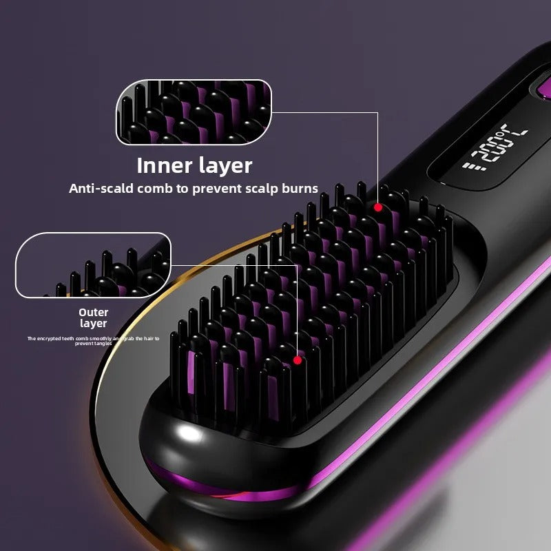 Wireless 2-in-1 Hair Straightener & Curler – Portable Negative Ion Straightening Comb