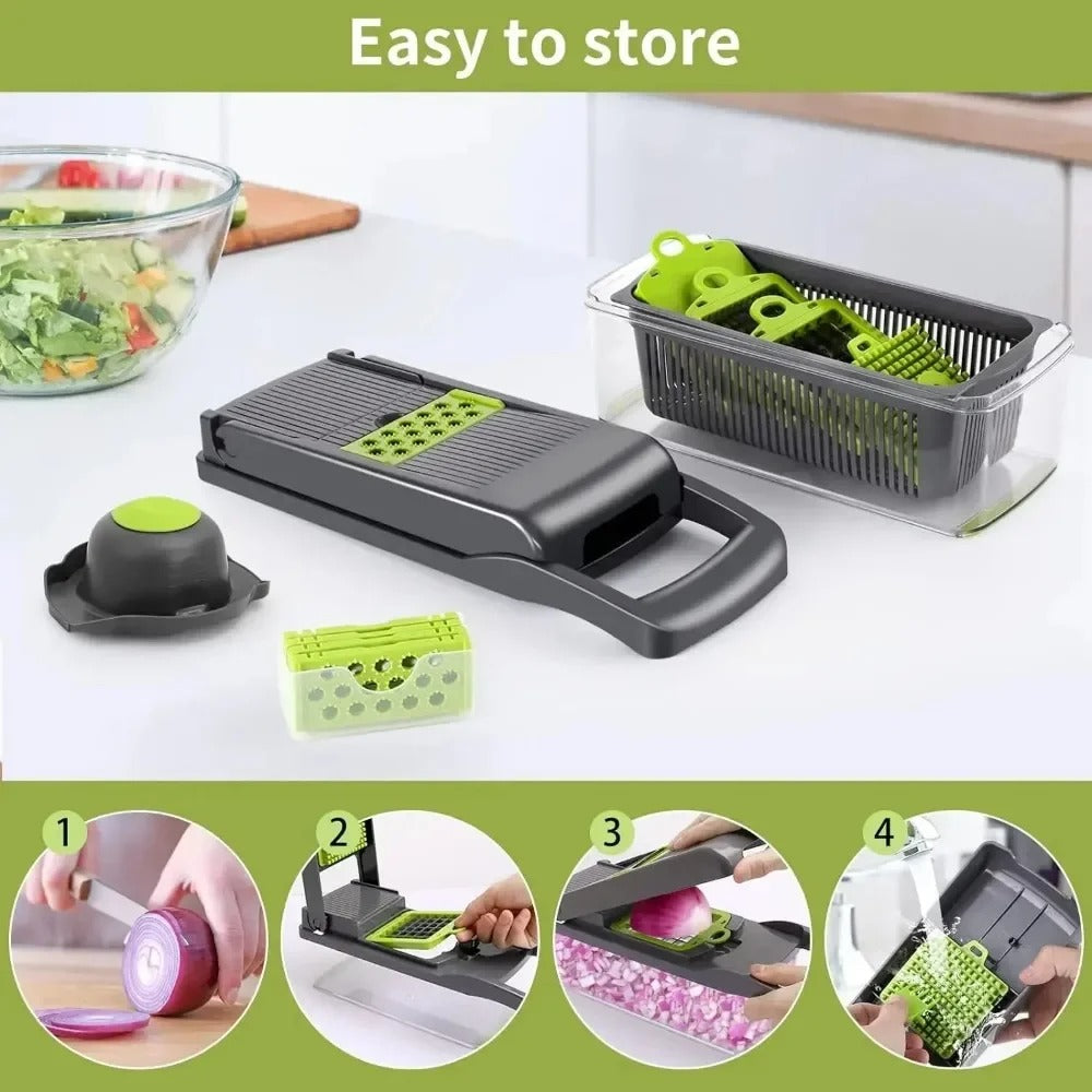 14-in-1 Vegetable Dicer & Slicer Container Set with Ergonomic Handle
