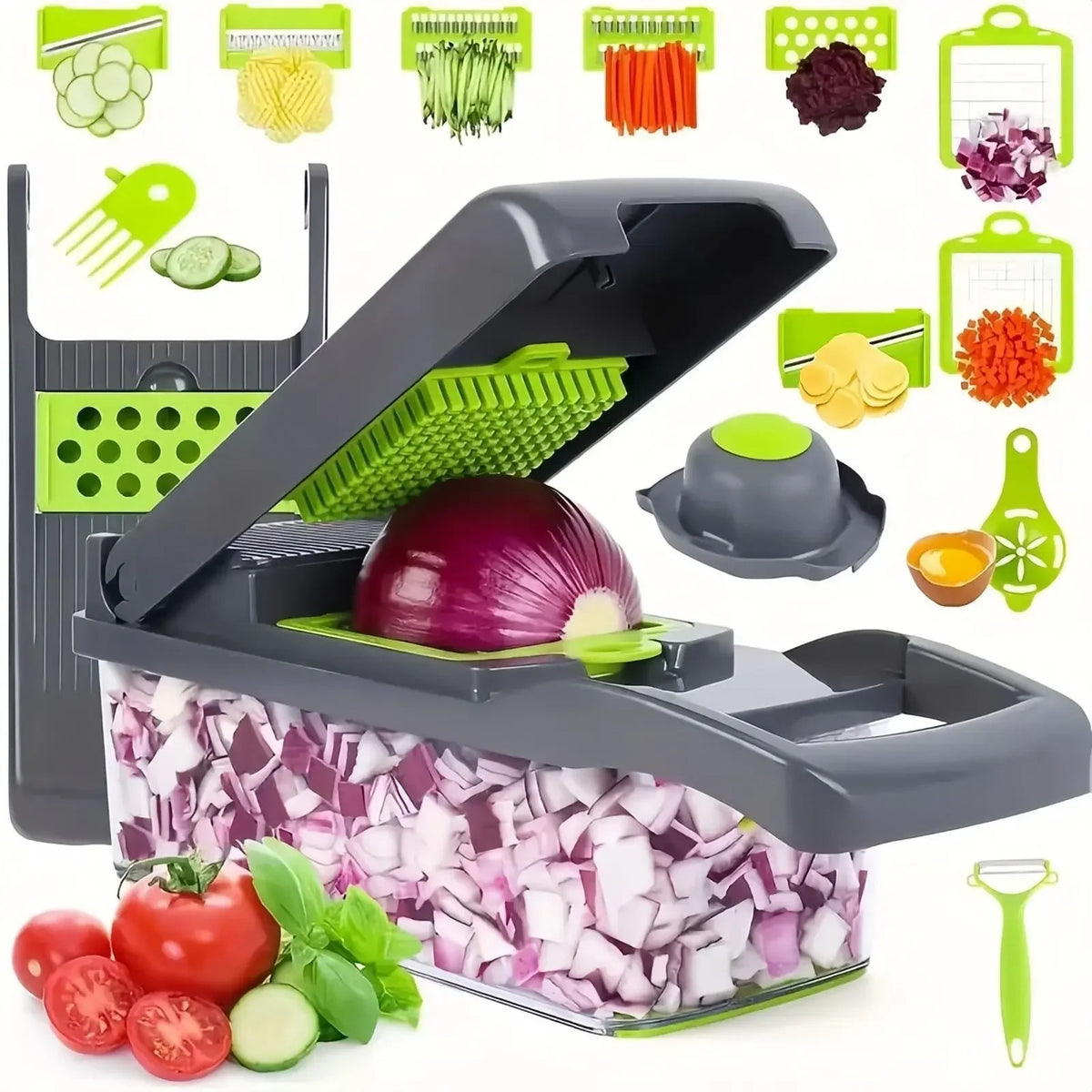 14-in-1 Vegetable Dicer & Slicer Container Set with Ergonomic Handle